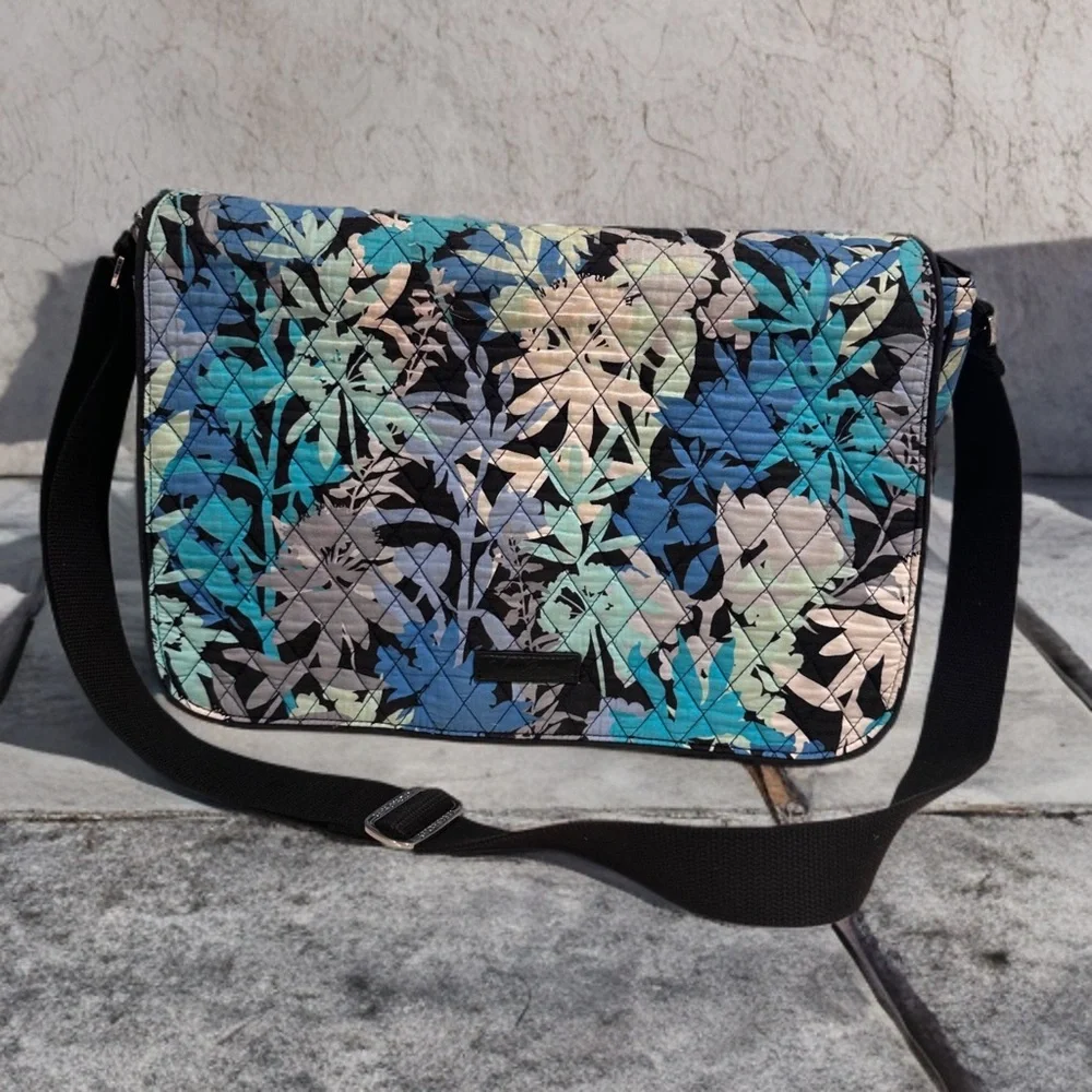 Vera Bradley Camofloral Crossbody Messenger Laptop Bag Tropical Blue Teal Tones